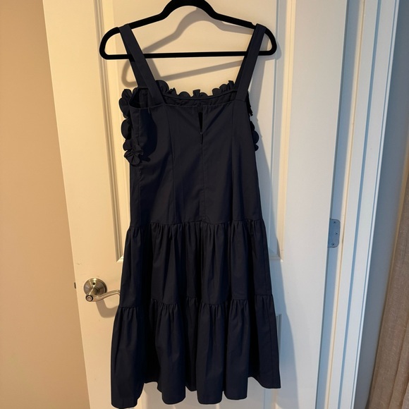 Jason Wu Navy Blue Tiered Floral-Embellished Midi Dress | Size 0 - Picture 8 of 11